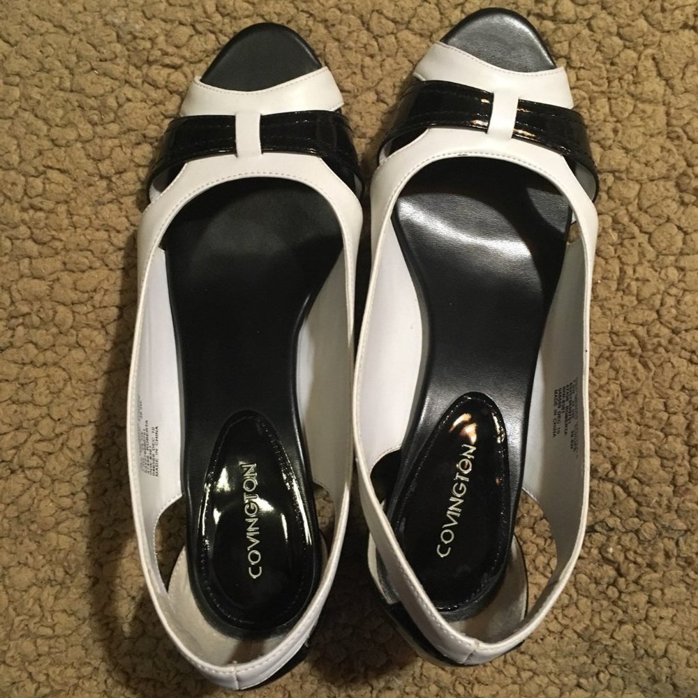 Black and White Covington Patent Heels
